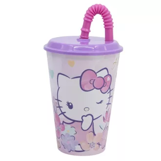Hello Kitty szívószálas pohár, műanyag 430 ml
