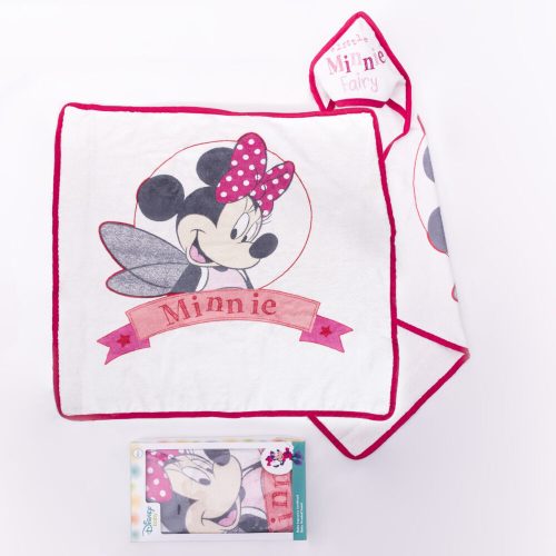 Disney Minnie egér baba kapucnis törölköző - pamut babatörölköző – fehér-pink