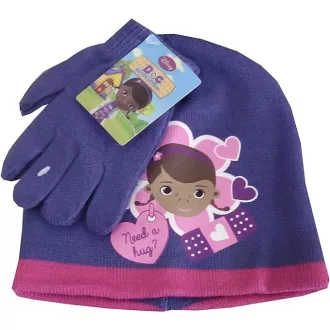 Disney Dr Plüssi Hug Purple gyerek sapka + kesztyű szett 52 cm