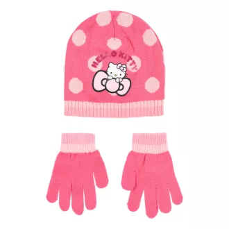 Hello Kitty Cute Dots Pink gyerek sapka + kesztyű szett
