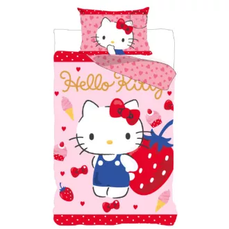 Hello Kitty Strawberry gyerek, ovis ágyneműhuzat 100×135cm, 40×60cm