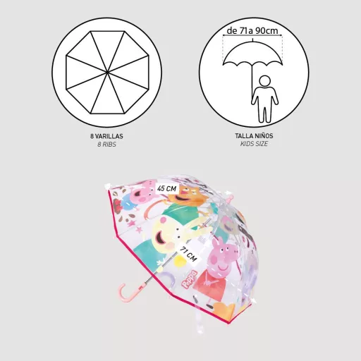 Peppa malac Buddies gyerek átlátszó esernyő 71 cm