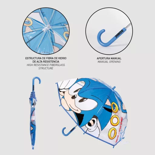 Sonic, a sündisznó Ring gyerek átlátszó esernyő Ø71 cm