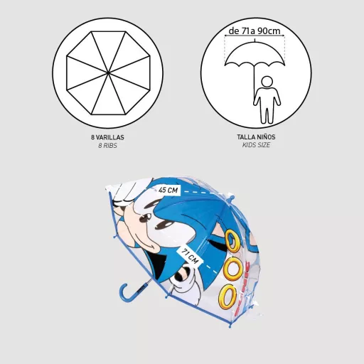 Sonic, a sündisznó Ring gyerek átlátszó esernyő Ø71 cm