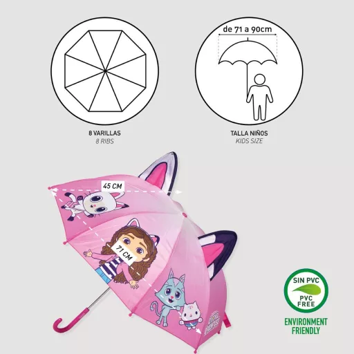 Gabi babaháza Pink gyerek esernyő füllel 71 cm
