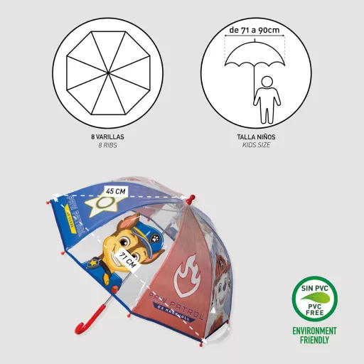 Mancs Őrjárat Elements gyerek átlátszó esernyő 71 cm
