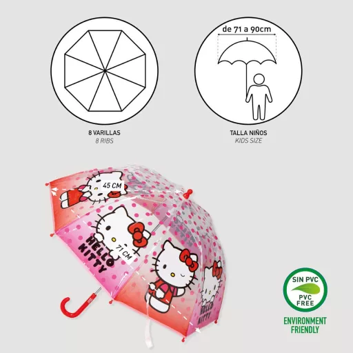 Hello Kitty Dots gyerek átlátszó esernyő 71 cm