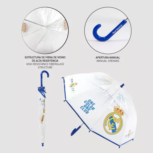 Real Madrid One Color gyerek átlátszó esernyő 71 cm
