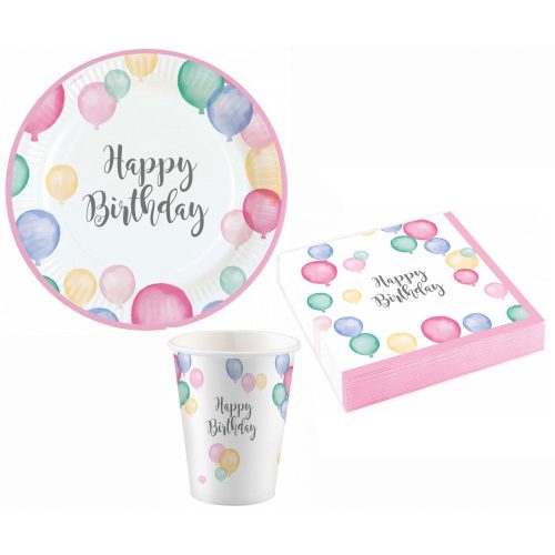 Happy Birthday Pastel party szett 36 db-os 23cm-es tányérral