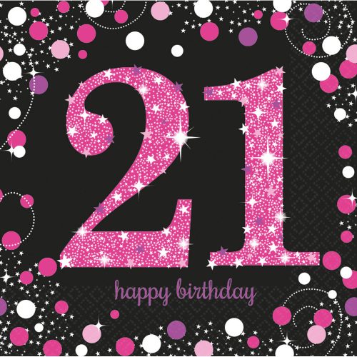 Happy Birthday 21 Pink szalvéta 16 db-os 33*33 cm
