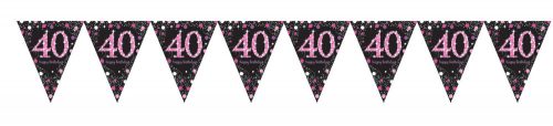 Happy Birthday Pink 40 zászlófüzér 3,96 m