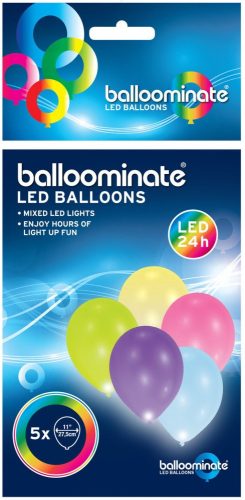 Világító LED Multicolor léggömb, lufi 5 db-os 11 inch (27,5cm)