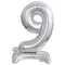 Silver, Ezüst mini 9-es szám fólia lufi talppal 38 cm