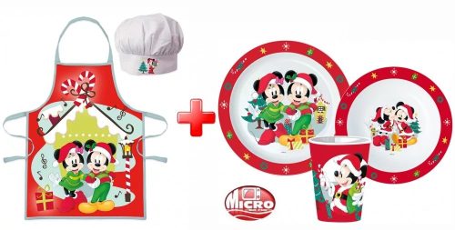 Disney Minnie, Mickey Karácsony kötény és műanyag étkészlet szett