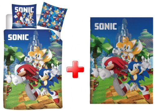 Sonic a sündisznó Speedy Dreams gyerek ágyneműhuzat (100x135 cm, 40x60cm) és polár takaró (100x140cm) szett