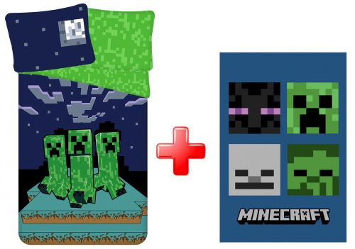 Minecraft Sssleep Tight  ágyneműhuzat (140×200cm, 70×90cm) és polár takaró szett