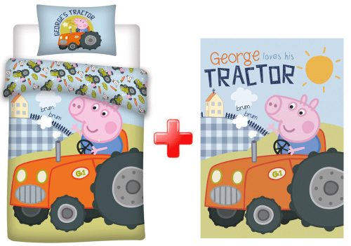 Peppa malac George's Tractor gyerek ágyneműhuzat (100×135cm, 40×60cm) és polár takaró szett