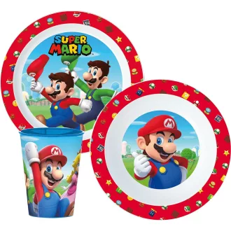 Super Mario Mushroom Kingdom étkészlet, micro műanyag szett, pohárral 260ml