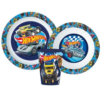 Hot Wheels Blue Fire étkészlet, micro műanyag szett pohárral 260ml