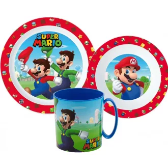 Super Mario Mushroom Kingdom étkészlet, micro műanyag szett bögrével 350ml