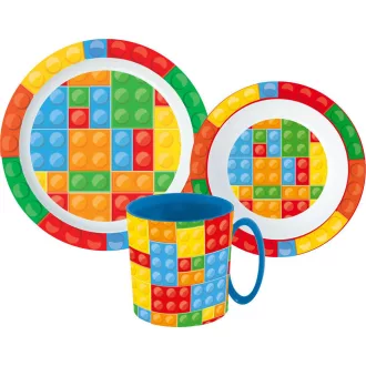 Lego mintázatú Bricks étkészlet, micro műanyag szett bögrével 350ml