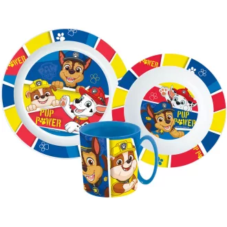 Mancs Őrjárat Pup Power étkészlet, micro műanyag szett bögrével 350ml