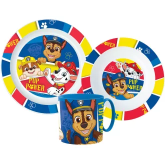 Mancs Őrjárat Pup Power étkészlet, micro műanyag szett bögrével 265ml