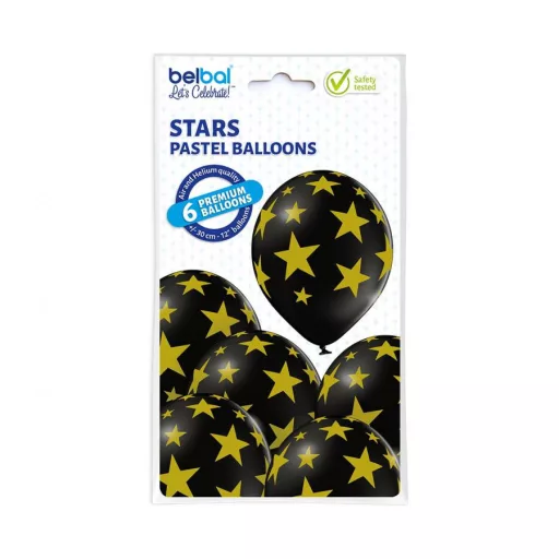 Black Star, Csillagos léggömb, lufi szett 6 db-os 30 cm (12 inch)