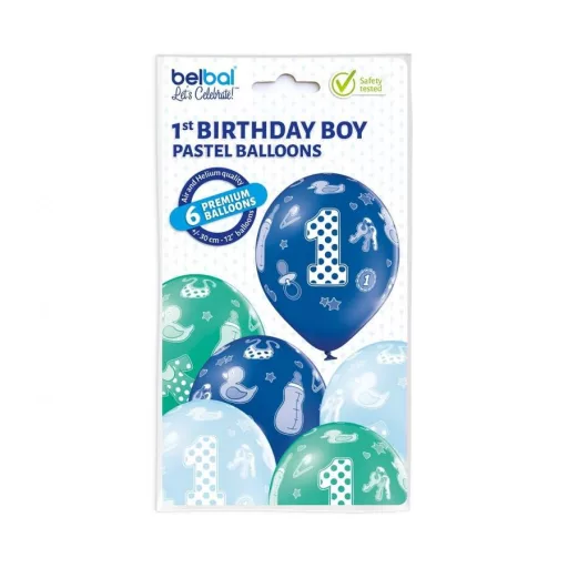 1st Birthday Boy léggömb, lufi 6 db-os 12 inch (30cm)