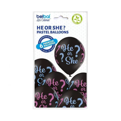 He or She, fiú vagy Lány léggömb, lufi 6 db-os 12 inch (30cm)