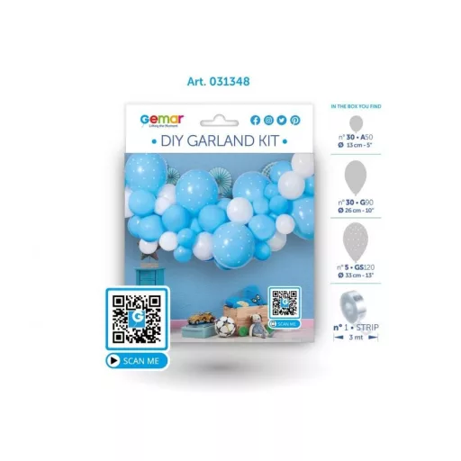 Baby Blue léggömb, lufi girland szett 65 db-os