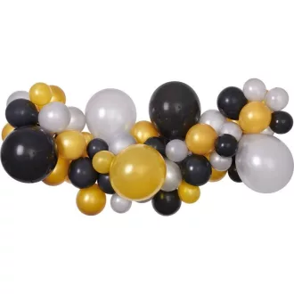   Silver-Gold-Black, Ezüst-Arany-Fekete léggömb, lufi girland szett 65 db-os