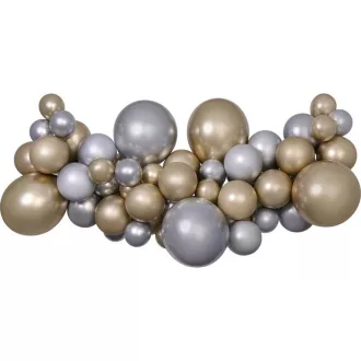   Silver-Gold, Ezüst-Arany léggömb, lufi girland szett 65 db-os