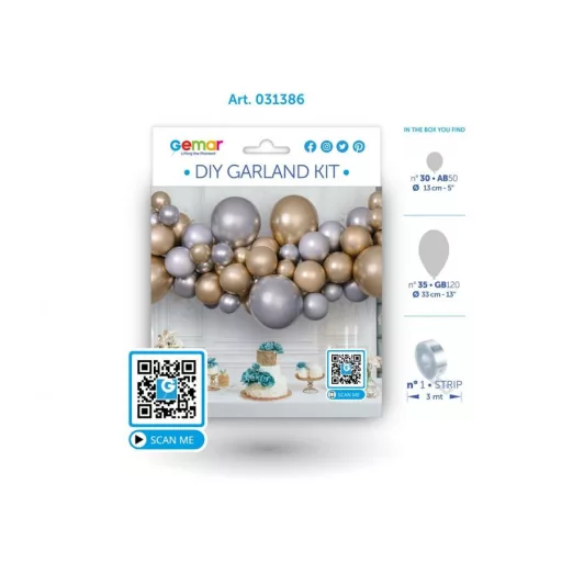 Silver-Gold, Ezüst-Arany léggömb, lufi girland szett 65 db-os