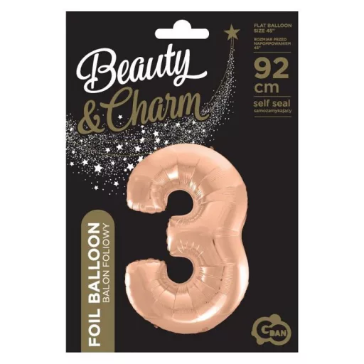 Rose Gold 3-as szám fólia lufi 92cm