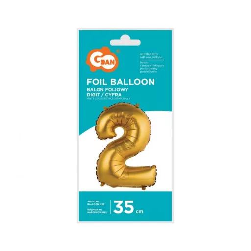 Gold Matt, Arany 2-es mini szám fólia lufi 35cm