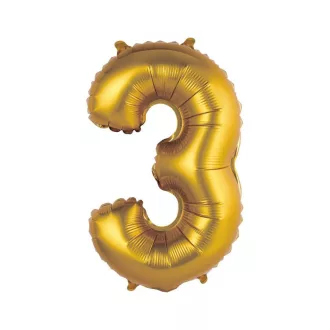 Gold Matt, Arany 3-as mini szám fólia lufi 35cm