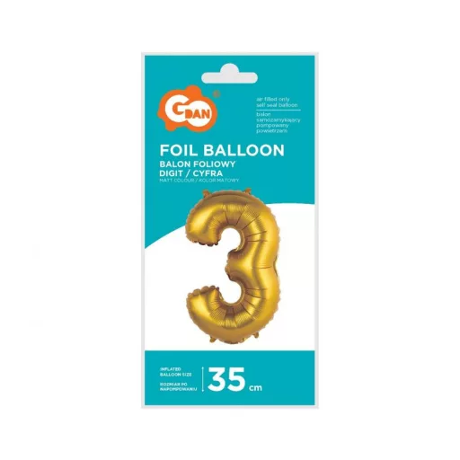 Gold Matt, Arany 3-as mini szám fólia lufi 35cm