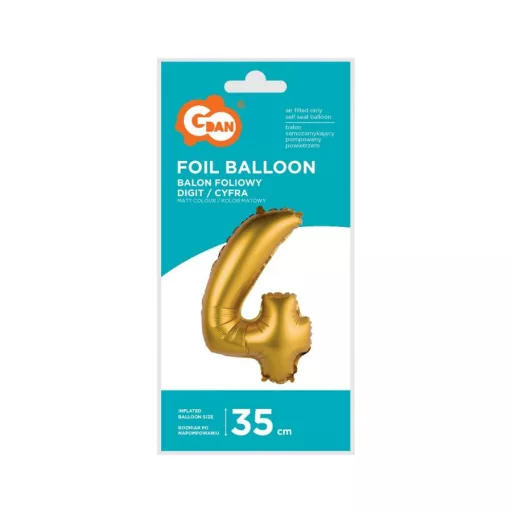 Gold Matt, Arany 4-es mini szám fólia lufi 35cm