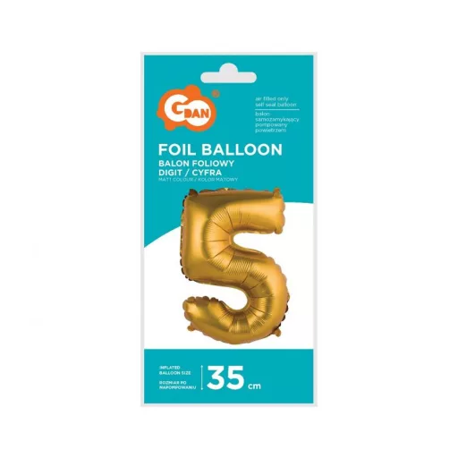 Gold Matt, Arany 5-ös mini szám fólia lufi 35cm