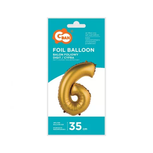Gold Matt, Arany 6-os mini szám fólia lufi 35cm