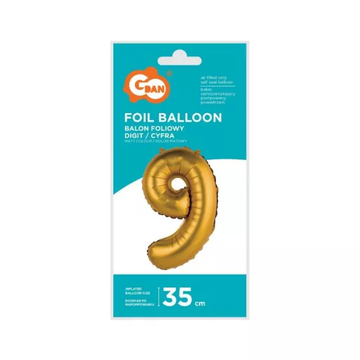 Gold Matt, Arany 9-es mini szám fólia lufi 35cm