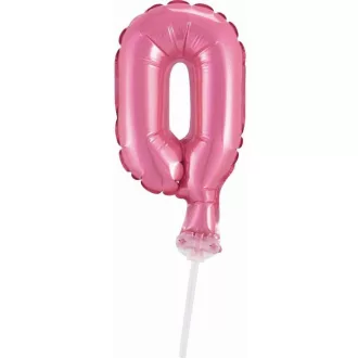 Pink, Rózsaszín 0-ás szám fólia lufi tortára 13 cm