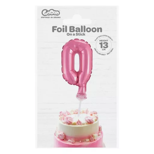 Pink, Rózsaszín 0-ás szám fólia lufi tortára 13 cm
