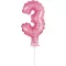 Pink, Rózsaszín 3-as szám fólia lufi tortára 13cm
