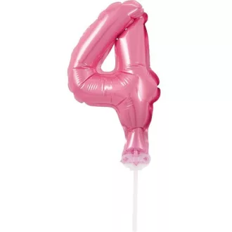 Pink, Rózsaszín 4-es szám fólia lufi tortára 13cm