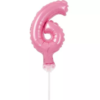 Pink, Rózsaszín 6-os szám fólia lufi tortára 13cm