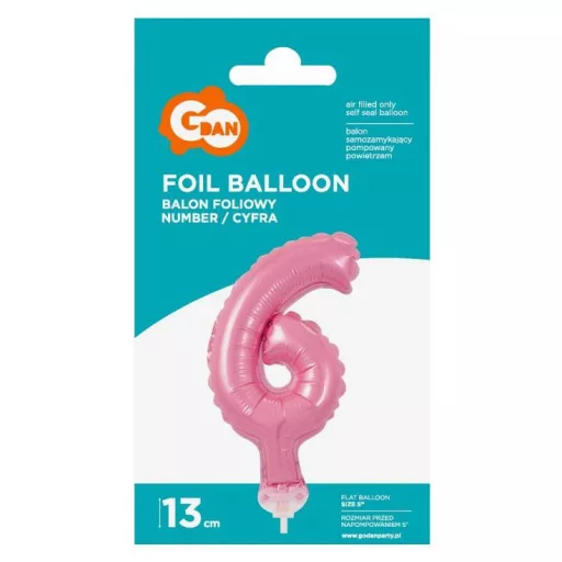 Pink, Rózsaszín 6-os szám fólia lufi tortára 13cm