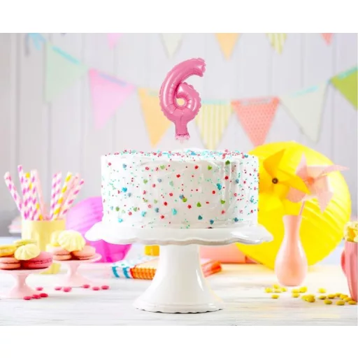 Pink, Rózsaszín 6-os szám fólia lufi tortára 13cm