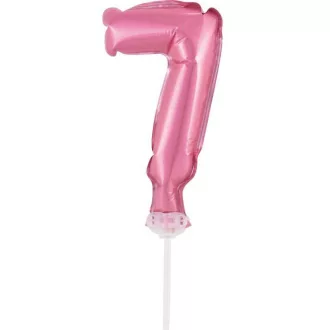 Pink, Rózsaszín 7-es szám fólia lufi tortára 13cm
